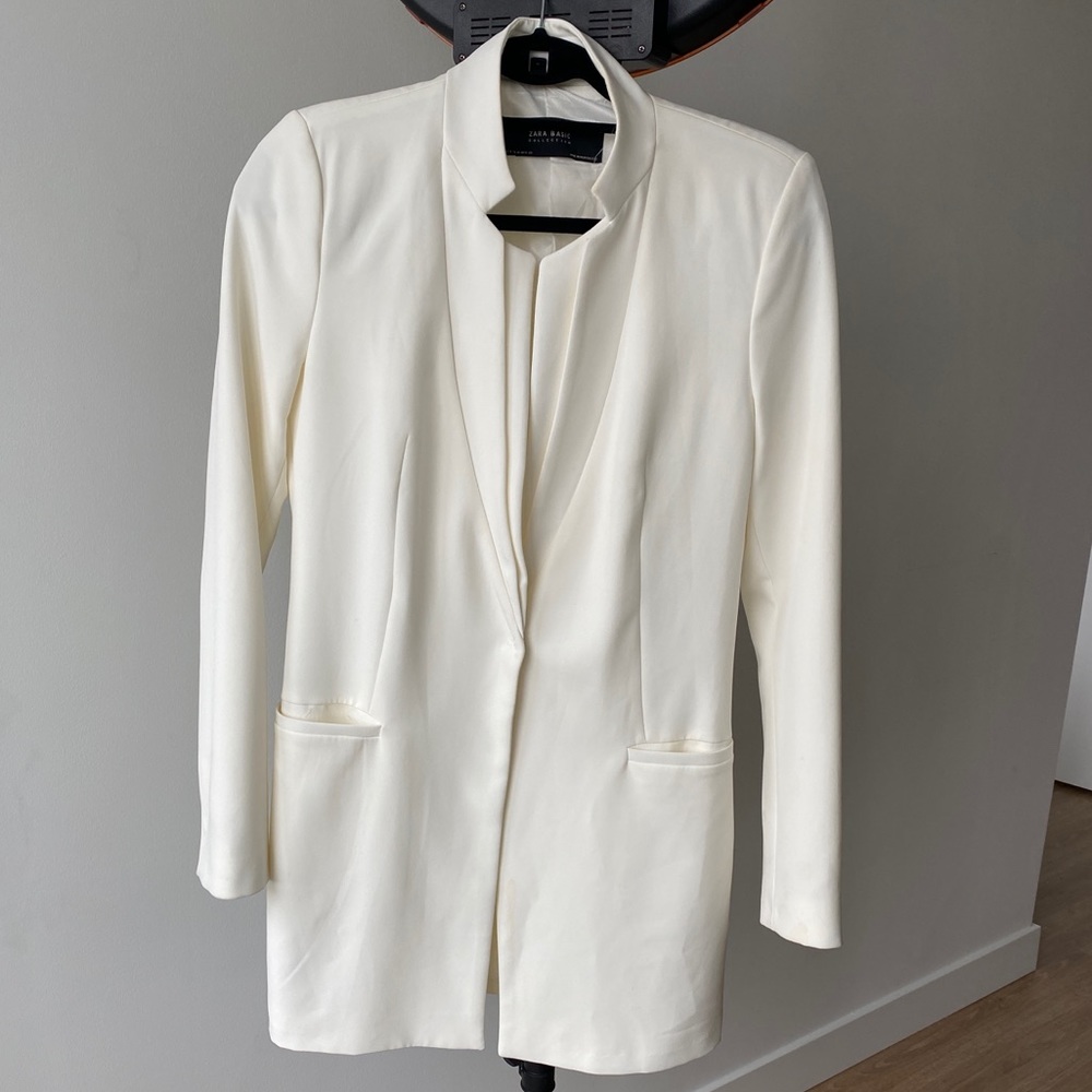 Cream Long Blazer Zara Basic M